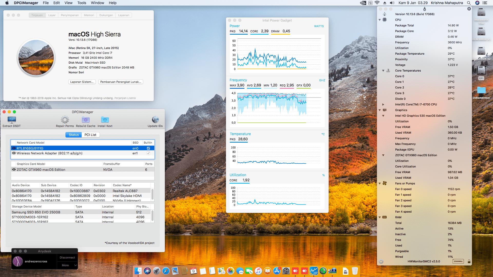 Success Hackintosh macOS High Sierra 10.13.6 Build 17G66 at Gigabyte H110M-DS2 + Intel Core i7 6700 + Zotac GTX 960